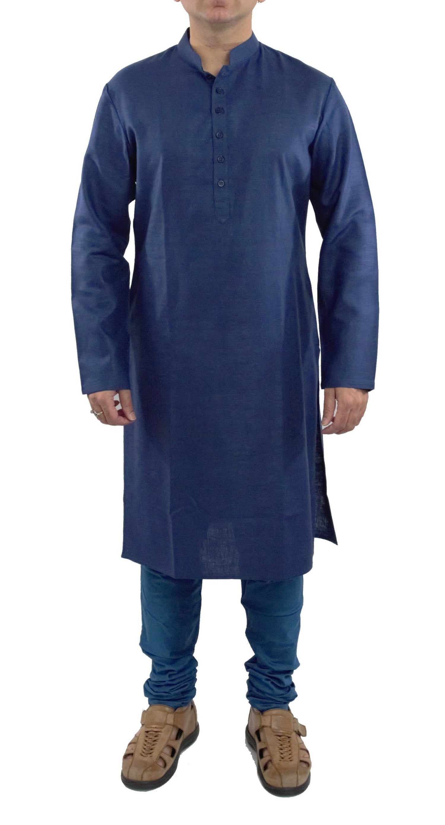 men blue color matka silk kurta and pajami