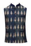 Blue Shibori Silk Nehru Jacket Bandhgala Waistcoat Bandi