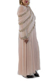 blush pink modern gown with swarvoski crystals on gerogette fabric