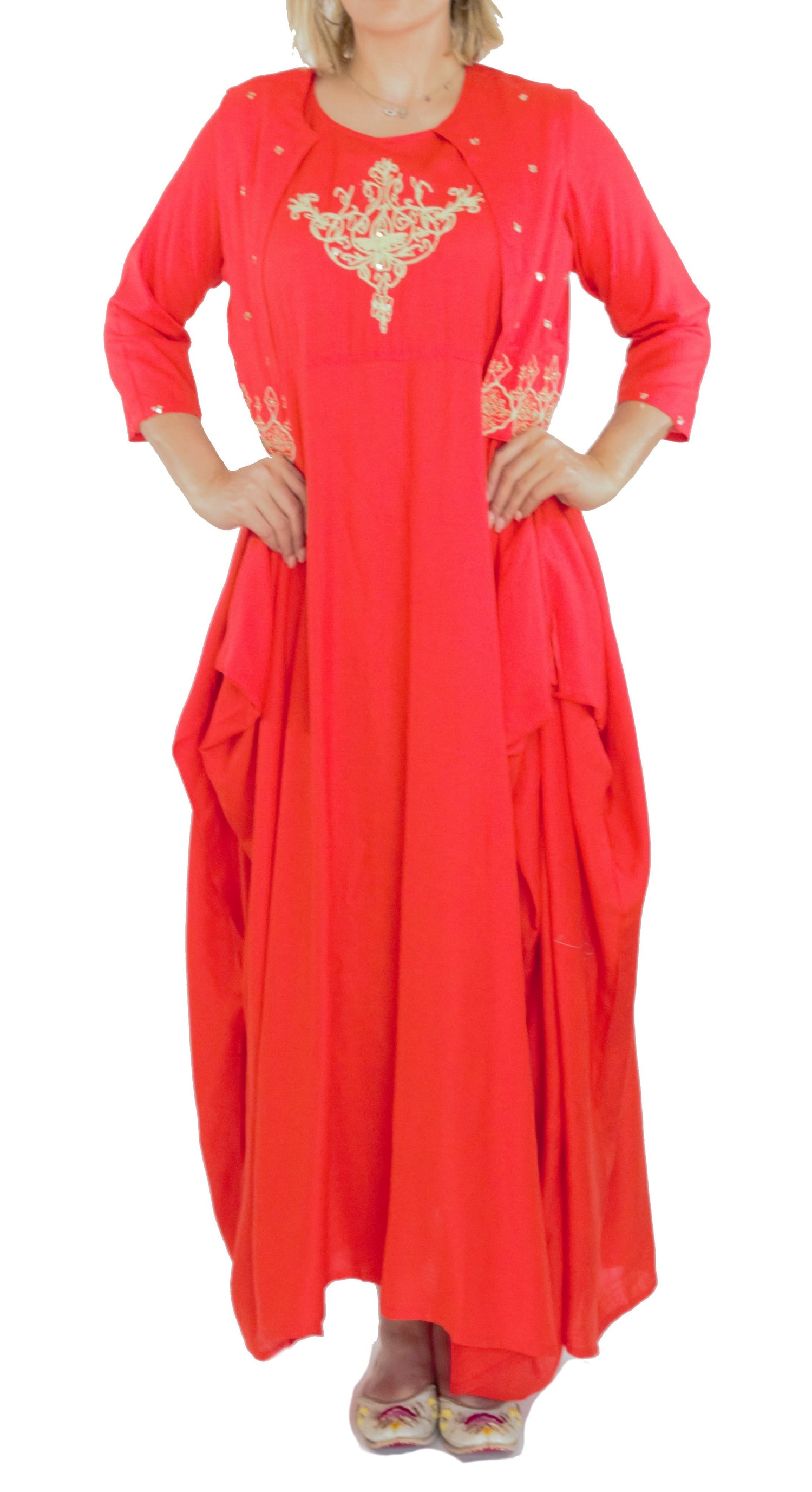 Coral Color Kurti with Jacket