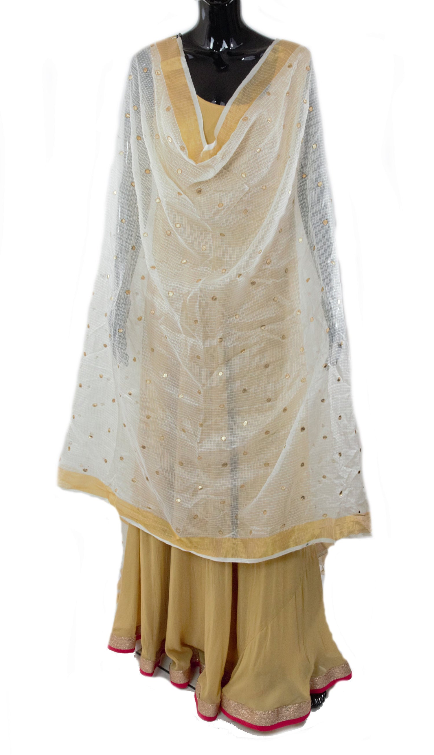 Cream Color Dupatta With Golden Polka Dots