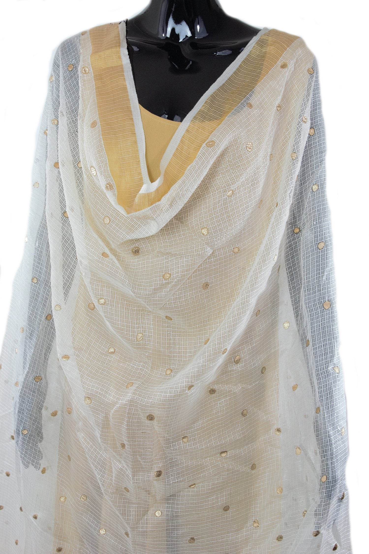 Cream Color Dupatta With Golden Polka Dots Bollywood Wardrobe