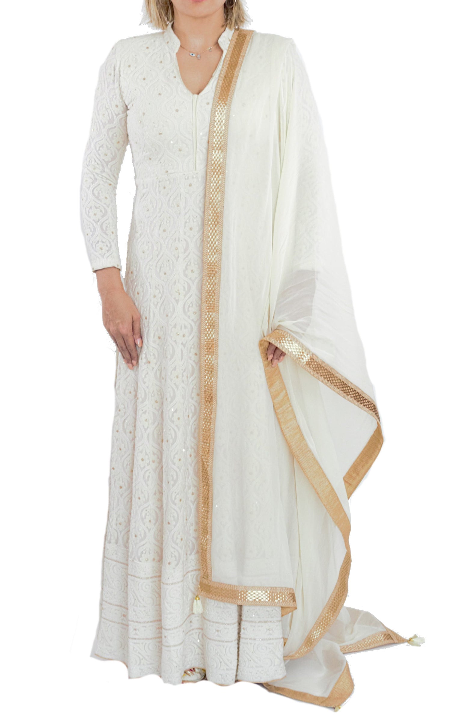 cream colour anarkali dress Cream Tissue Anarkali Suit With Delicate Resham Embroidery
