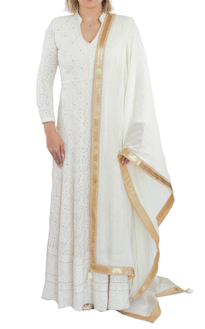Cream Color Lakhnavi Chikankari Anarkali Suit Set