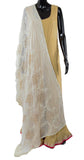 Cream Color Dupatta With Gold Color Floral Work and Pearl Border