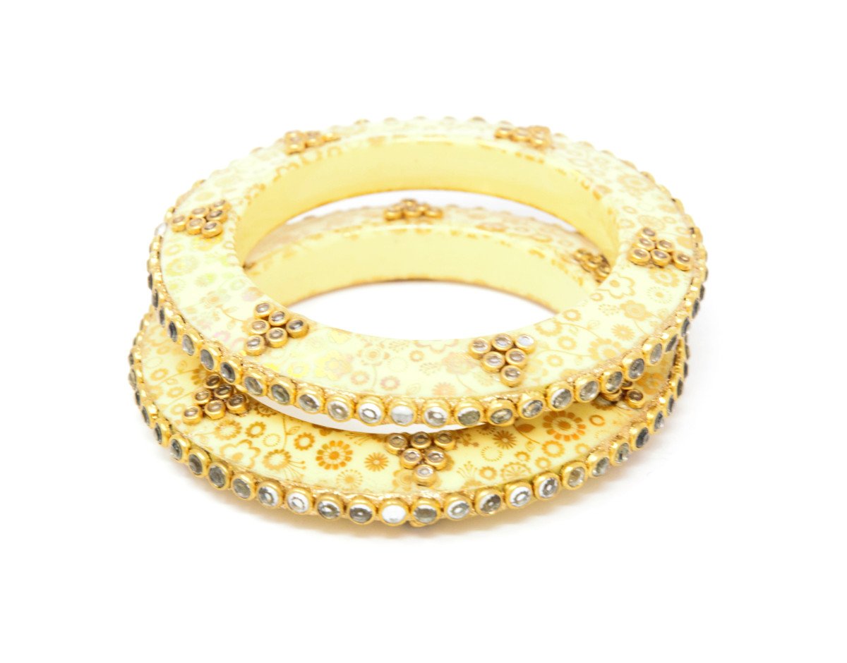 Cream Color Bangles Pair With Floral Design