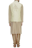 Cream Raw Silk Embrodered Nehru Jacket Bandhgala Waistcoat Bandi