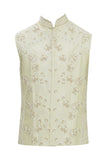 Cream Raw Silk Embrodered Nehru Jacket Bandhgala Waistcoat Bandi