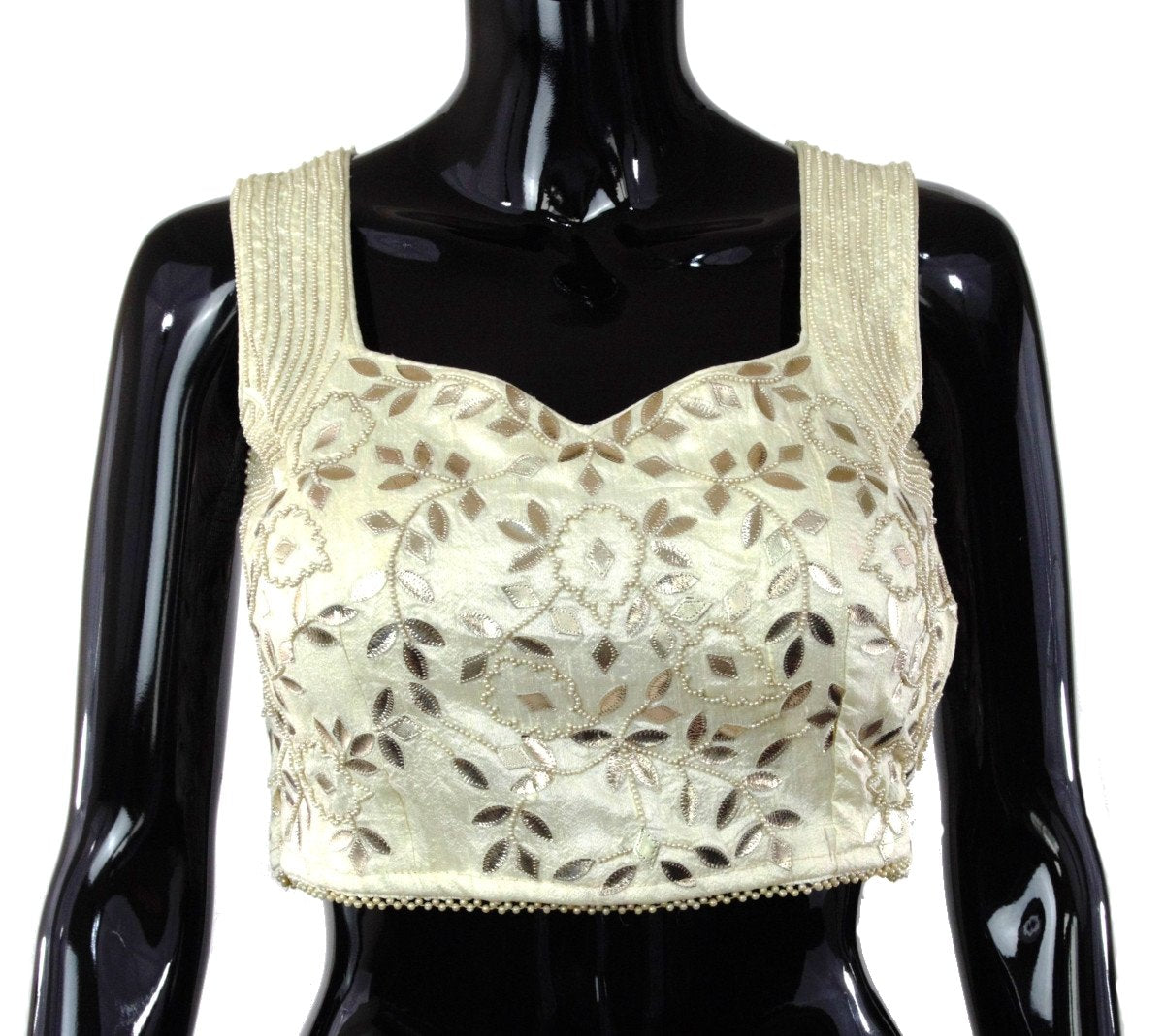 Cream Color Silk Blouse with Leather Patti Work