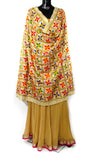 Floral and Check Phulkari Dupatta With Multi-Color Embroidery