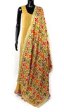Floral and Check Phulkari Dupatta With Multi-Color Embroidery