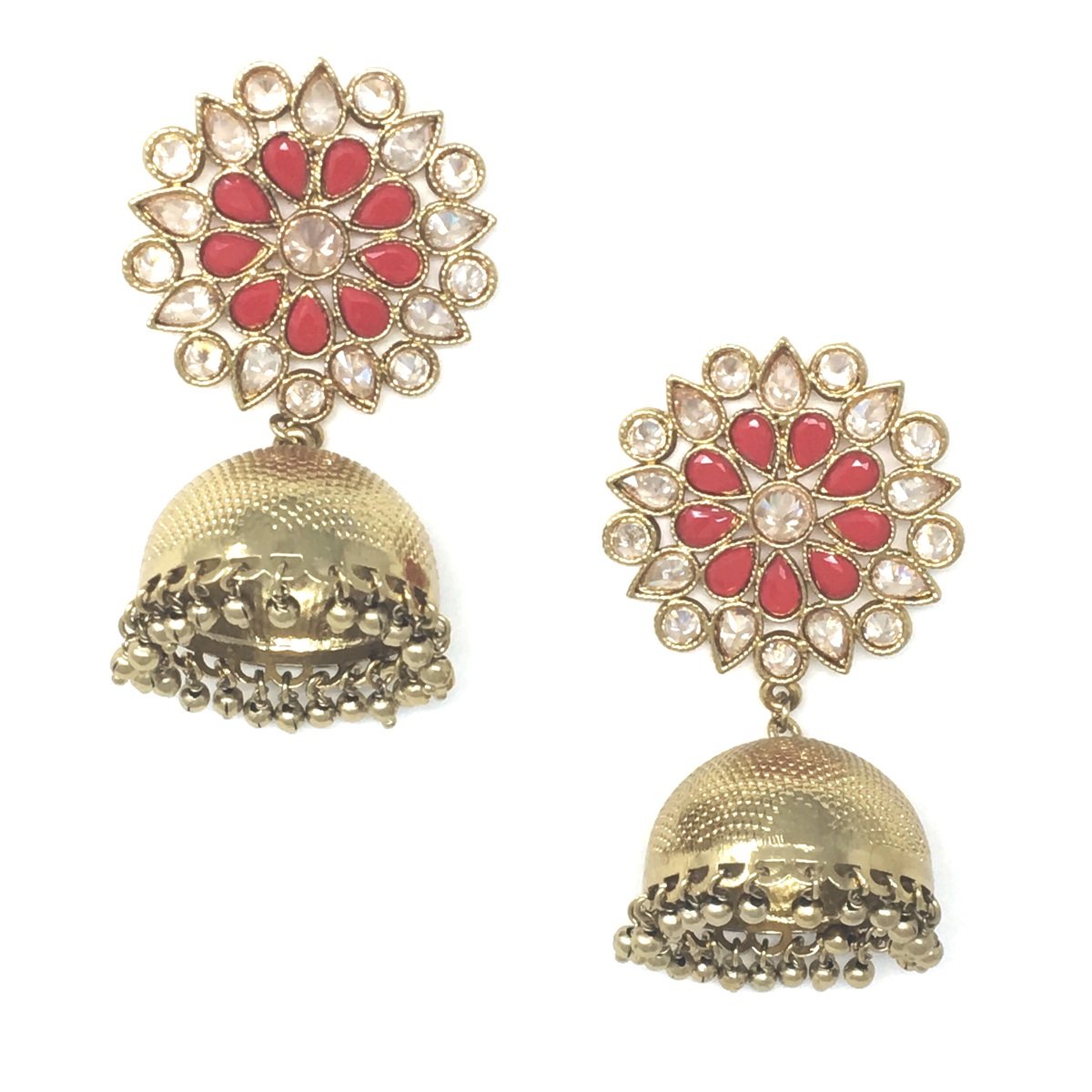 Gold Jhumka with Meena Work, Semi-precious stones and Ghungroo