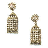 Gold Pinjra Style Jhumka with Ghungroo Earrings