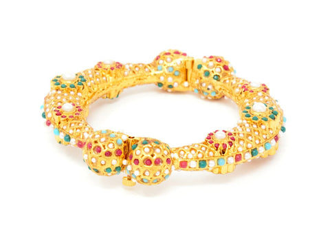Gold Bangle With Multi-Color Embedded Stones