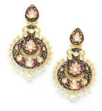 Black Meenakari Chandbali Embedded Kundan Pearl Gold Earrings