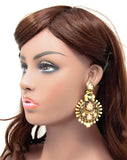 Black Meenakari Chandbali Embedded Kundan Pearl Gold Earrings