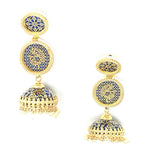 Gold Blue Dangle Drop Jhumka Pearl Beads Earrings