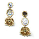 Gold Blue Jhumka Earrings