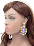 Blue Meenakari Chandbali Embedded Kundan Pearl Gold Earrings