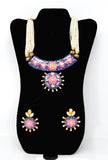 Blue Meenakari Gold Necklace Set Having Multi-layered Beads with Earrings