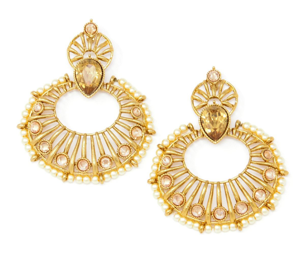 Sakhi Golden Kundan Chandbali/Long Kundan Chandbali Earrings – AryaFashions