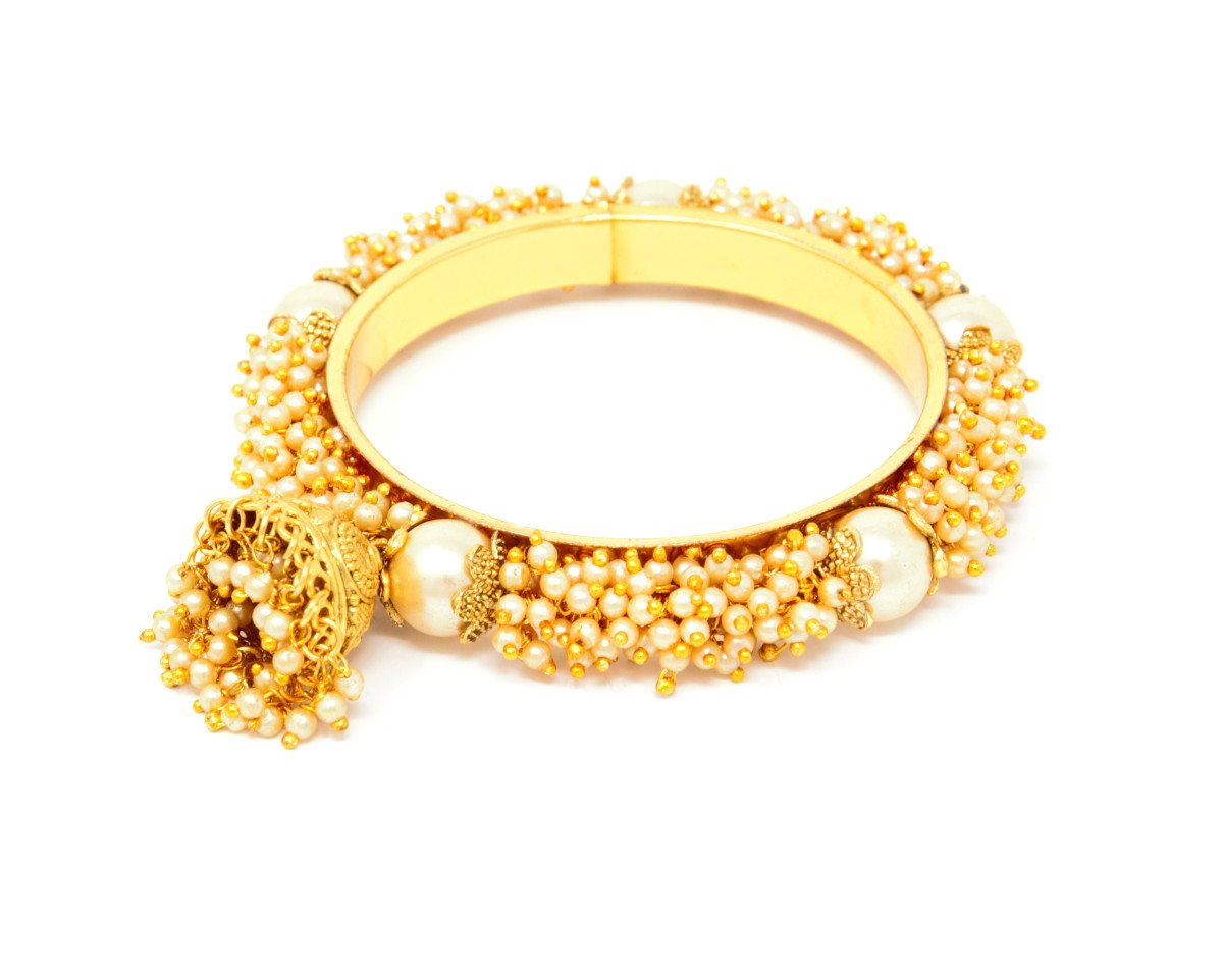Gold Bangle With Pearls and Jhumka Drop