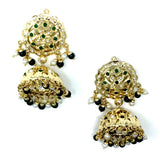 Gold Dangle Drop Jhumka with Pearl and Black Beads