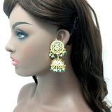 Gold Dangle Drop Jhumka with Pearl and Black Beads