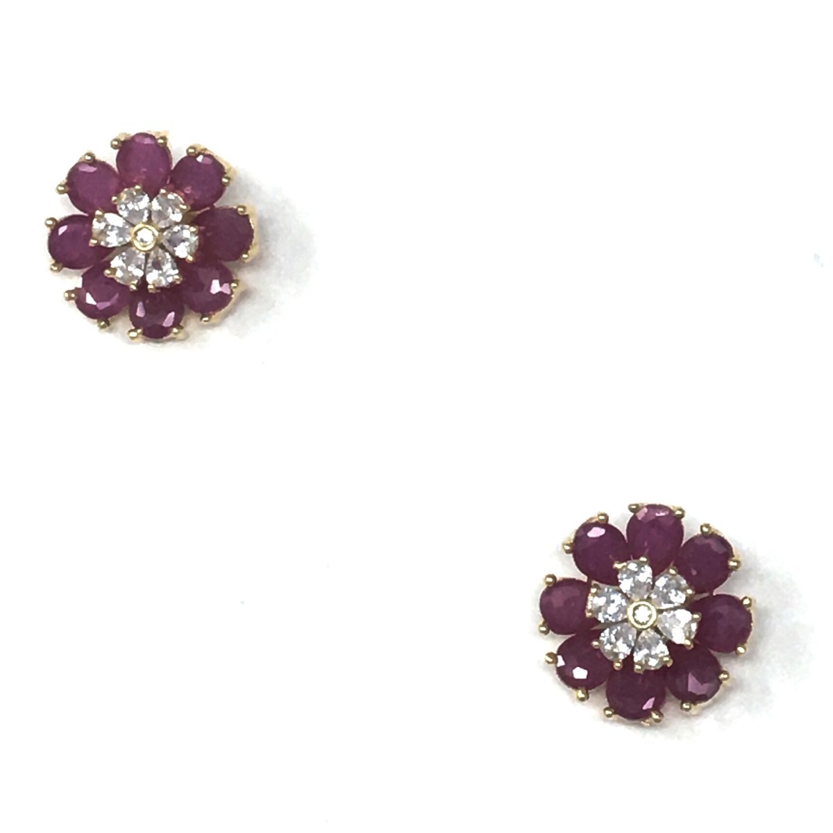 Gold Earrings Tops with White and Pink Stones