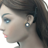 Gold Tops Earrings with White and Pink Stones