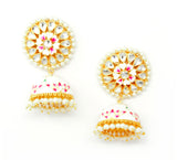 White Meenakari Jhumka Earrings with Pearl Beads and Drops