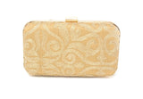 Gold Embroidered Clutch With Chain