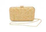 Gold Embroidered Clutch With Chain