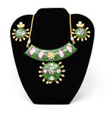 Green Meenakari Gold Necklace Set with Earrings