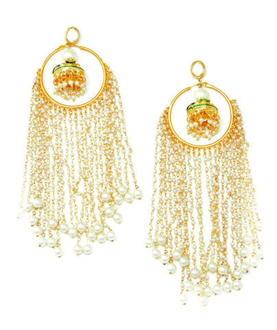 Gold Jhumka Pearl Fringe Earrings