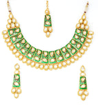 Gold Kundan Choker Green Color Necklace Set with Maanngtikka and Earrings