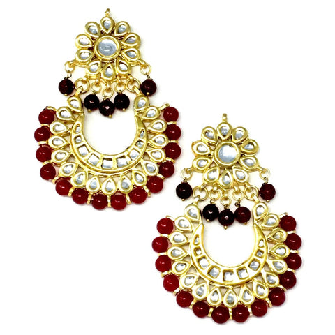 Gold Kundan Earrings with Dangling Green Beads