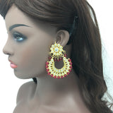 Gold Kundan Earrings with Green Beads