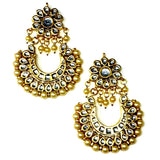 Gold Kundan Chandbali Earrings with Dangling Pearl Beads