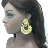Gold Kundan Chandbali Earrings with Dangling Pearl Beads