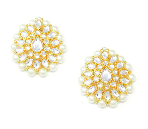Gold Kundan Embedded Stud Earrings