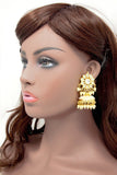 Gold Kundan Jhumka Earrings With Pearl Drops