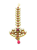 Gold Kundan Maangtikka with Maroon Stone Drop