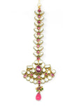 Gold Kundan Maangtikka with Maroon Stone Drop