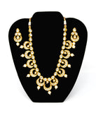 Gold Kundan Necklace Set With Earrings and Pearl Drops