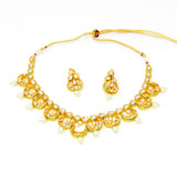 Gold Kundan Necklace Set With Earrings and Pearl Drops
