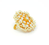 Gold Kundan Ring With Pearl Drops Around