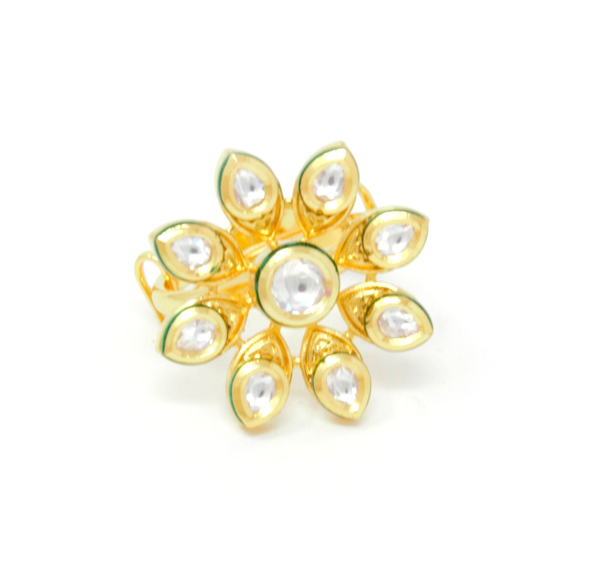 Gold Kundan Small Ring With Flower Kind Design