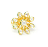 Gold Kundan Small Ring With Flower Kind Design