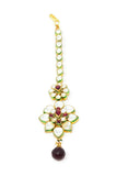 Gold Kundan Small Maangtikka with Maroon Stone Drop